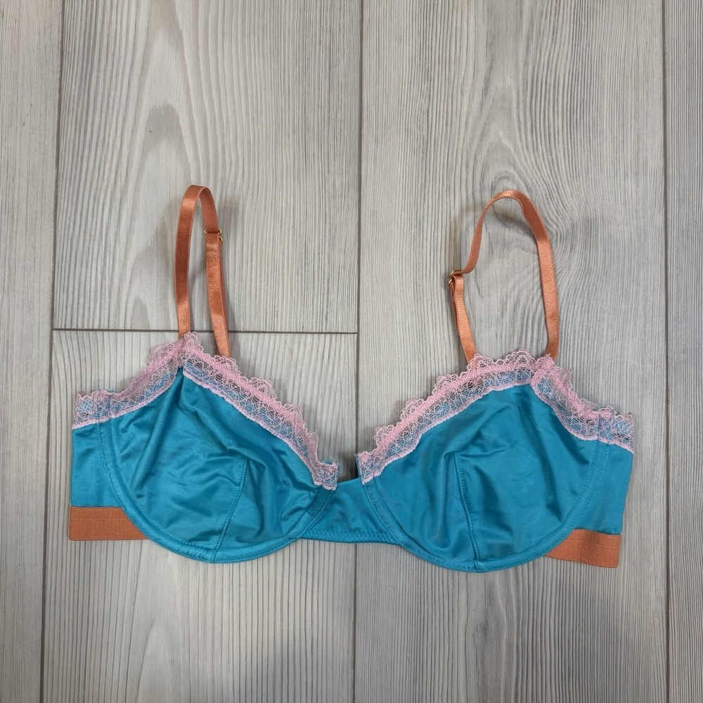 Dora Larsen 34C Siena Delicate Lace‎ Underwire Bra Teal & Orange